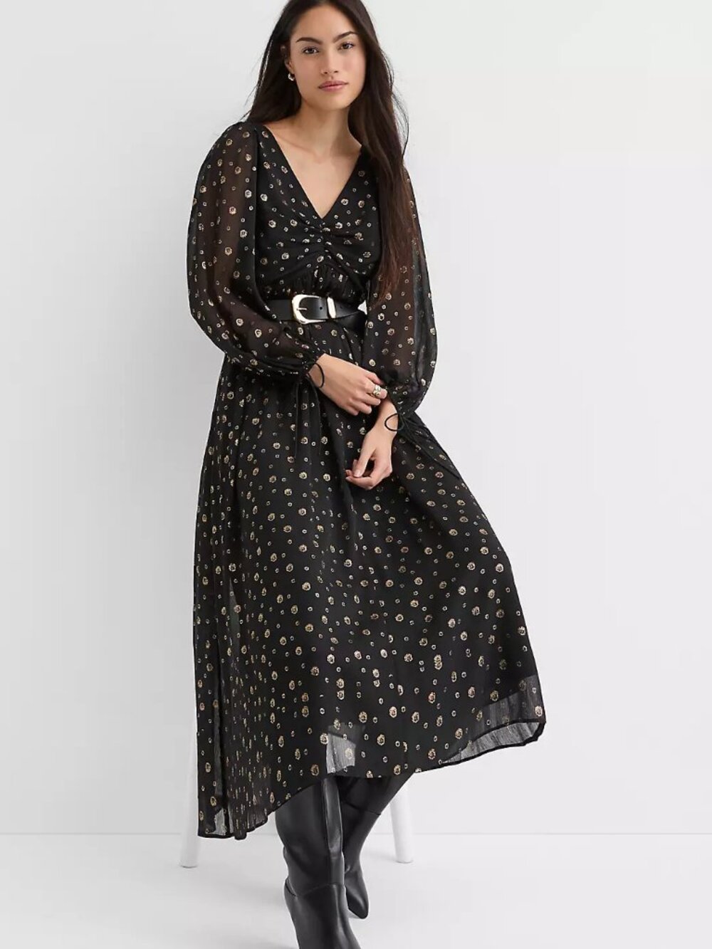 Loft Petite Shimmer Geo Clip Ruched Maxi Dress, 12 Petite